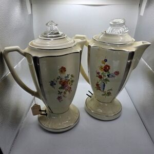 Antique Porcelier Champion Art Deco Floral Electric Coffee Percolators – Pair